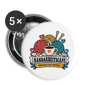 Handarbeitscafé – Fäden Kaffee gute Gespräche - Buttons groß 56 mm (5er Pack) - Weiß - Vorne