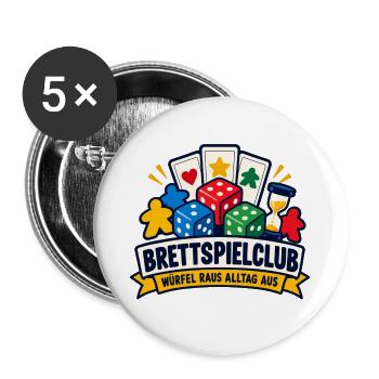 Brettspielclub – Würfel raus Alltag aus - Buttons groß 56 mm (5er Pack) - Weiß - Vorne