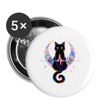 Minimalist Cat Heartbeat - Buttons groß 56 mm (5er Pack) - Weiß - Vorne