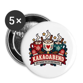Kakaoabend – Drei Tassen voller Winterglück - Buttons groß 56 mm (5er Pack) - Weiß - Vorne