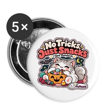 Halloween – Keine Tricks, nur Snacks – Gatto Goloso - Buttons groß 56 mm (5er Pack) - Weiß - Vorne