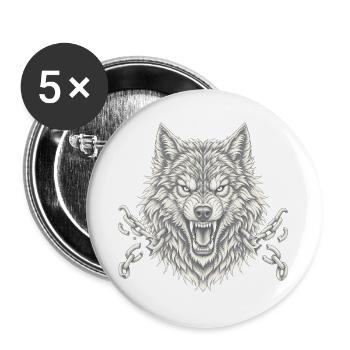 Wolf bricht Ketten Freiheit Tattoo Style - Buttons groß 56 mm (5er Pack) - Weiß - Vorne
