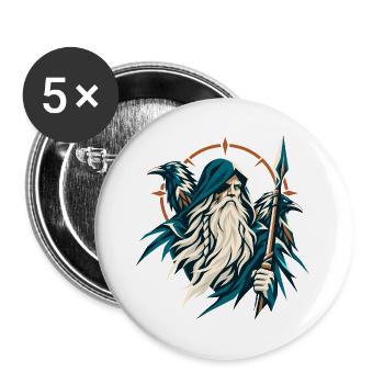 Odin Allvater Raben Huginn Muninn Wikinger - Buttons groß 56 mm (5er Pack) - Weiß - Vorne