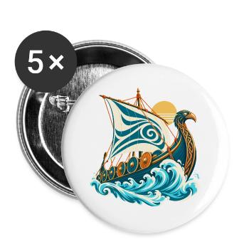 Wikinger Drachenschiff Drakkar Nordische Mythologi - Buttons groß 56 mm (5er Pack) - Weiß - Vorne