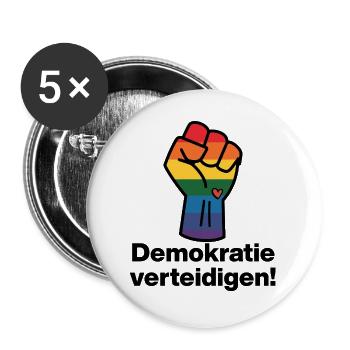 DEMOKRATIE VERTEIDIGEN REGENBOGEN STATEMENT, NOAFD - Buttons groß 56 mm (5er Pack) - Weiß - Vorne
