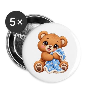 Teddybär mit Kawaii-Decke - Buttons groß 56 mm (5er Pack) - Weiß - Vorne