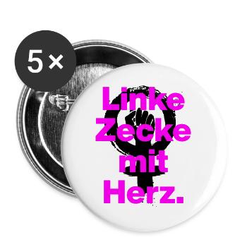 LINKE ZECKE MIT HERZ, ANTIFASCHISMUS, GEGEN RECHTS - Buttons groß 56 mm (5er Pack) - Weiß - Vorne