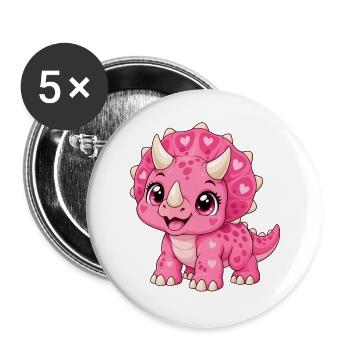 Triceratops Pink Kawaii - Buttons groß 56 mm (5er Pack) - Weiß - Vorne