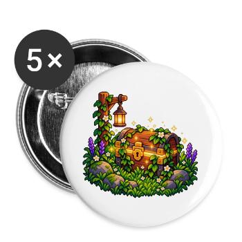 Glühende Schatztruhe im Gartenwald - Buttons groß 56 mm (5er Pack) - Weiß - Vorne