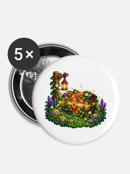 Glühende Schatztruhe im Gartenwald - Buttons groß 56 mm (5er Pack) - Weiß
