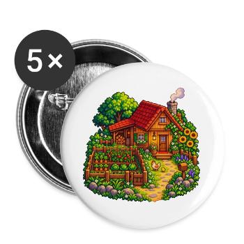 Häuschen im Gartenparadies - Buttons groß 56 mm (5er Pack) - Weiß - Vorne