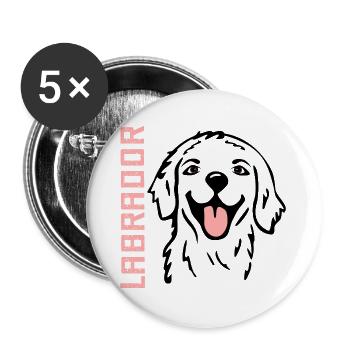 Glückliche Hunde Labrador - Buttons groß 56 mm (5er Pack) - Weiß - Vorne