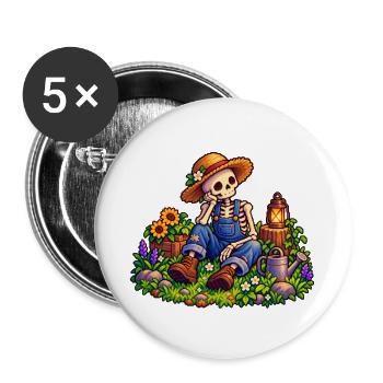 Skelettgärtner im Sonnenfeld - Buttons groß 56 mm (5er Pack) - Weiß - Vorne