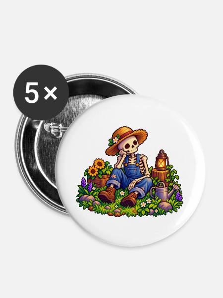Skelettgärtner im Sonnenfeld - Buttons groß 56 mm (5er Pack) - Weiß