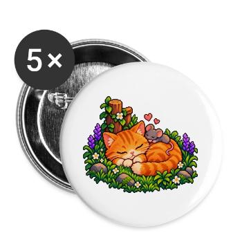 Kuschelnder Gartenkater mit Maus - Buttons groß 56 mm (5er Pack) - Weiß - Vorne
