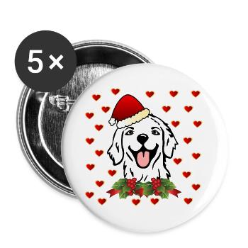 Weihnachtsmann Weihnachten Hunde - Buttons groß 56 mm (5er Pack) - Weiß - Vorne