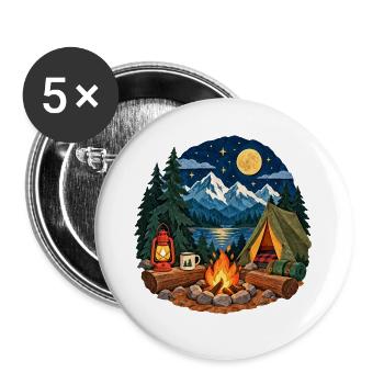 Mondnacht am Lagerfeuer - Buttons groß 56 mm (5er Pack) - Weiß - Vorne