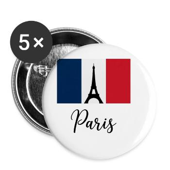Paris Tricolore & Eiffelturm-Silhouette - Buttons groß 56 mm (5er Pack) - Weiß - Vorne