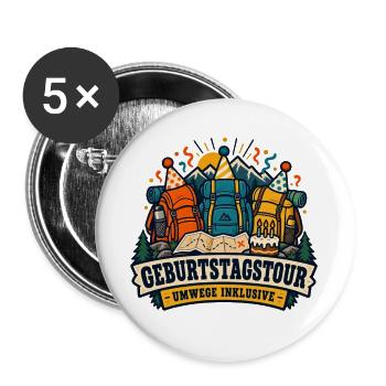 Geburtstagstour – Umwege inklusive - Buttons groß 56 mm (5er Pack) - Weiß - Vorne