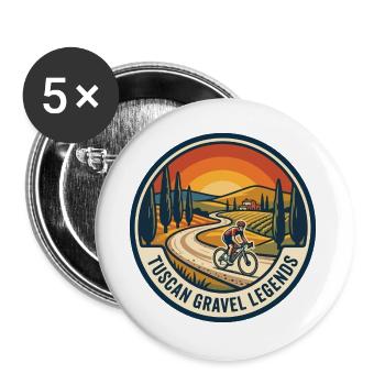 Tuscan Gravel Legends 70er Outdoor-Abzeichen - Buttons groß 56 mm (5er Pack) - Weiß - Vorne