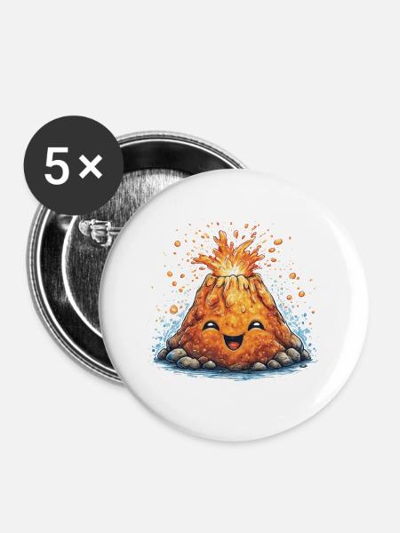 Lustiger Lava-Vulkan Anime-Stil - Buttons groß 56 mm (5er Pack) - Weiß
