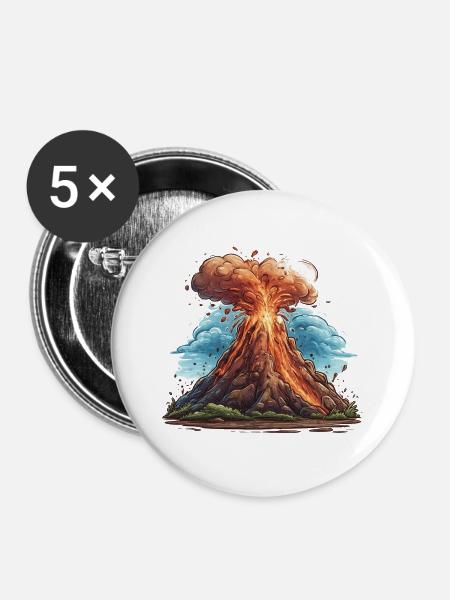 Vulkanausbruch Lava Explosion - Buttons groß 56 mm (5er Pack) - Weiß