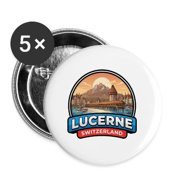 Luzern Schweiz Reiseabzeichen Kapellenbrücke - Buttons groß 56 mm (5er Pack) - Weiß - Vorne