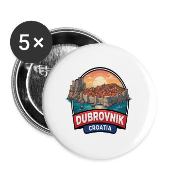 Dubrovnik Kroatien Reiseabzeichen Altstadt-Meer Geschenk - Buttons groß 56 mm (5er Pack) - Weiß - Vorne