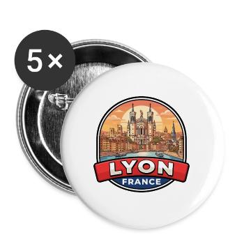 Lyon Frankreich Reiseabzeichen Fourvière-Basilika Geschenk - Buttons groß 56 mm (5er Pack) - Weiß - Vorne
