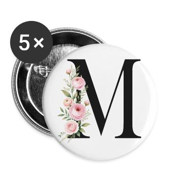 M Buchstabe Monogram Floral - Buttons groß 56 mm (5er Pack) - Weiß - Vorne