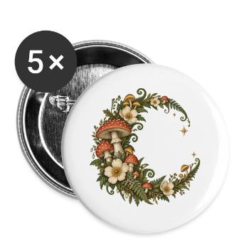 Hummel mit floralen Flügeln - Buttons groß 56 mm (5er Pack) - Weiß - Vorne