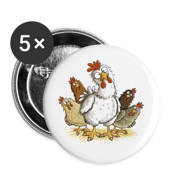 Lustige Hühner I Huhn Geflügel Bauernhof Humor - Buttons groß 56 mm (5er Pack) - Weiß - Vorne