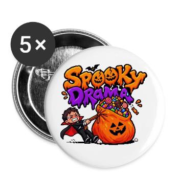 Unheimliches Drama Kleiner Vampir und Halloween-Süßigkeiten. - Buttons groß 56 mm (5er Pack) - Weiß - Vorne