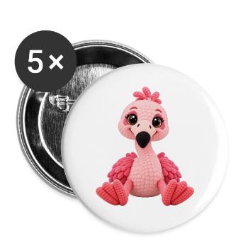 Kuschelig Pink Flamingo Plüschfigur - Buttons groß 56 mm (5er Pack) - Weiß - Vorne