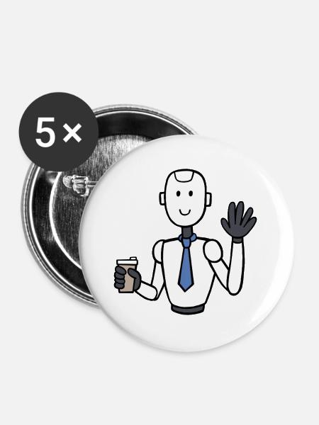 Geschäftsmann-Roboter mit Kaffee - Buttons groß 56 mm (5er Pack) - Weiß