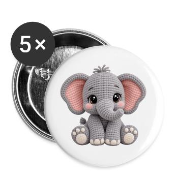 Kuscheltier Elefant Amigurumi Grau - Buttons groß 56 mm (5er Pack) - Weiß - Vorne