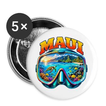 Maui Hawaii Taucher Schnorcheln Urlaub - Buttons groß 56 mm (5er Pack) - Weiß - Vorne
