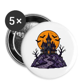 Halloween Spukhaus Vollmond Fledermäuse Shirt - Buttons groß 56 mm (5er Pack) - Weiß - Vorne
