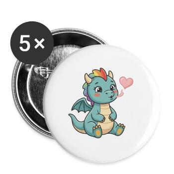 Kuscheliger Regenbogen-Drache Herz - Buttons groß 56 mm (5er Pack) - Weiß - Vorne