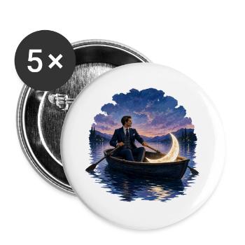Mann Im Ruderboot Mond Romantisch Nacht Gemälde - Buttons groß 56 mm (5er Pack) - Weiß - Vorne