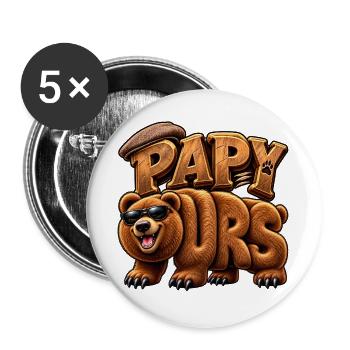 Papa Bear Wood stilisiert - Buttons groß 56 mm (5er Pack) - Weiß - Vorne