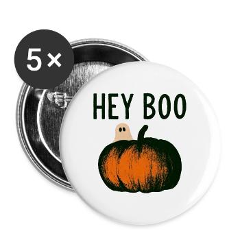 Kürbis Geist Hey Boo - Buttons groß 56 mm (5er Pack) - Weiß - Vorne