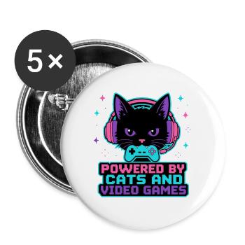 Angetrieben von Cats und Videospielen Black Cat Gamer SH - Buttons groß 56 mm (5er Pack) - Weiß - Vorne