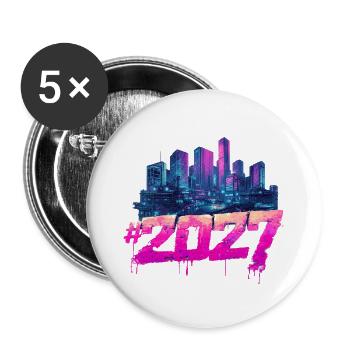 Cyberpunk Skyline 2027 Neon Graffiti - Buttons groß 56 mm (5er Pack) - Weiß - Vorne