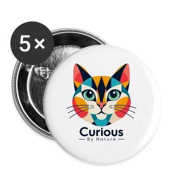 Farbenfrohe Geometrische Katzenmaske - Buttons groß 56 mm (5er Pack) - Weiß - Vorne