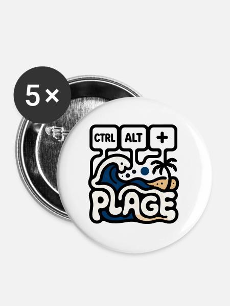 Humor Büro STRG ALT BEACH - Buttons groß 56 mm (5er Pack) - Weiß