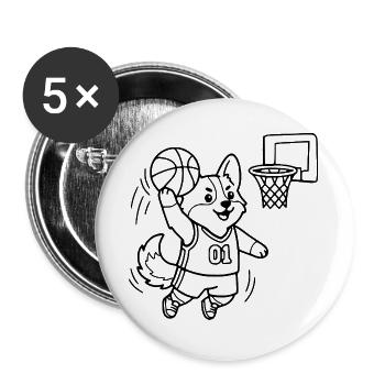 Niedliche Corgi-Basketballspieler-Übersicht - Buttons groß 56 mm (5er Pack) - Weiß - Vorne