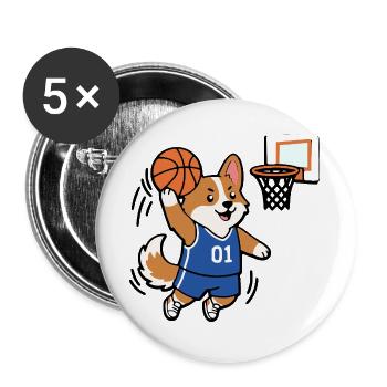 Süßer Corgi spielt Basketball lustiges Welpengeschenk - Buttons groß 56 mm (5er Pack) - Weiß - Vorne