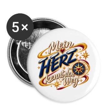 Mein Herz kennt den Weg - Buttons groß 56 mm (5er Pack) - Weiß - Vorne