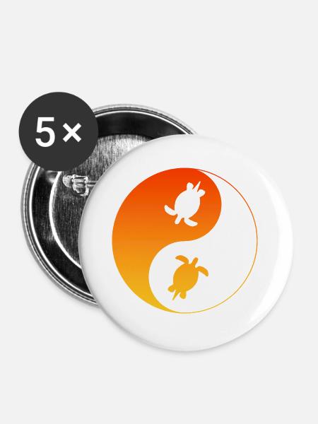 Schildkröten YinYang - Buttons groß 56 mm (5er Pack) - Weiß